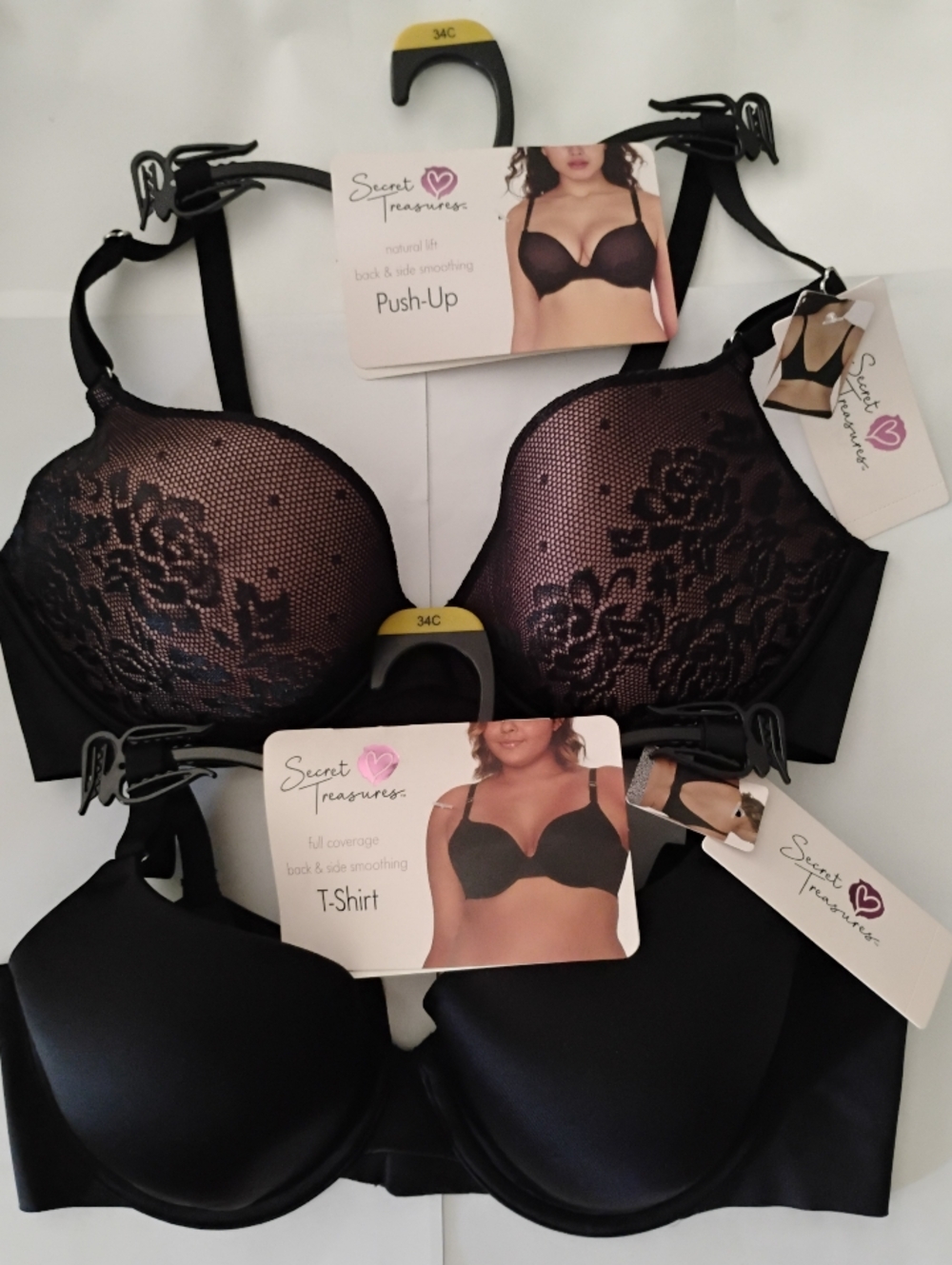 2 Secret Treasures 34C Bra T-shirt And Push Up Black New